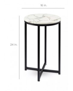 '16in Faux Marble Modern Round Living Room Accent Side Table w/ Metal Frame